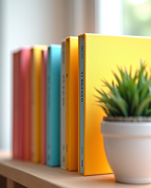 Colorful board books on a nursery shelf
