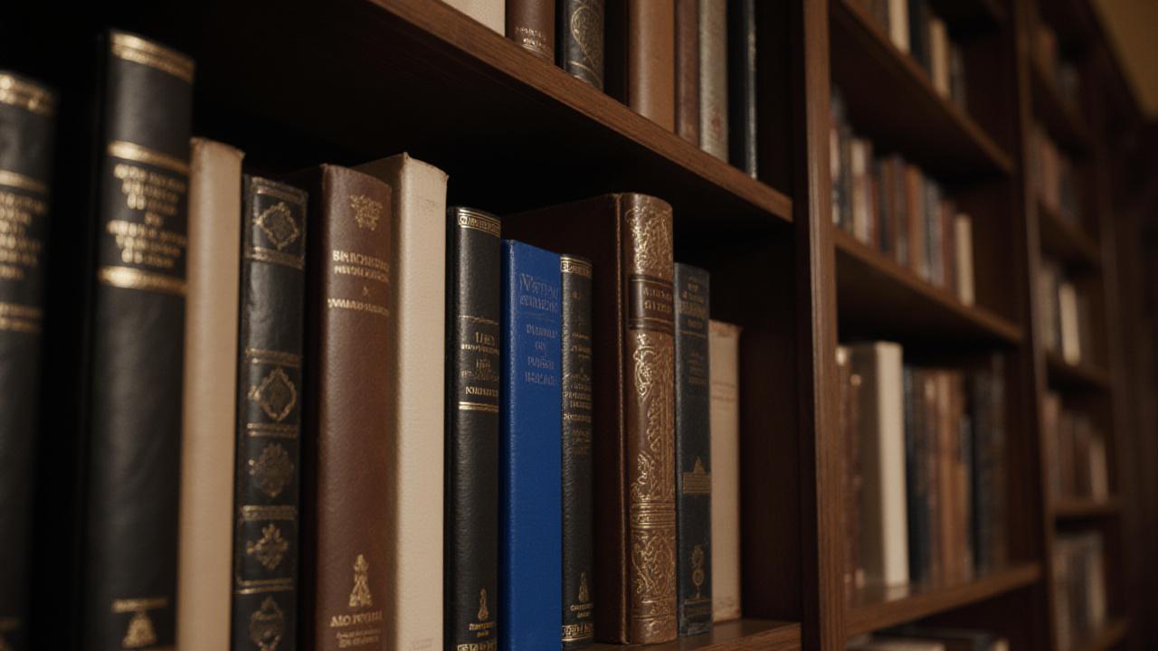 Artistically arranged library shelf with curated volumes