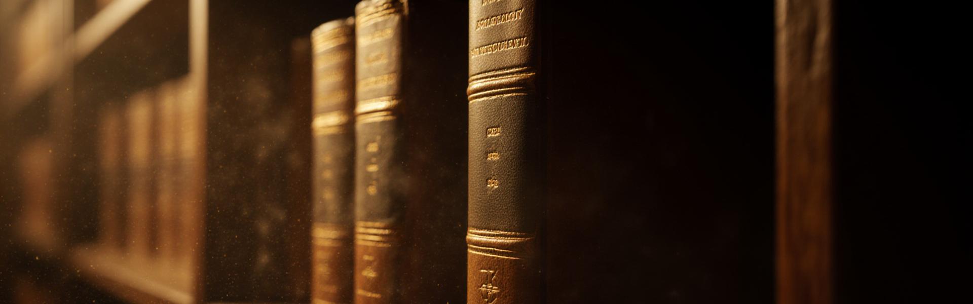 Close up of vintage book spines in a Miami library